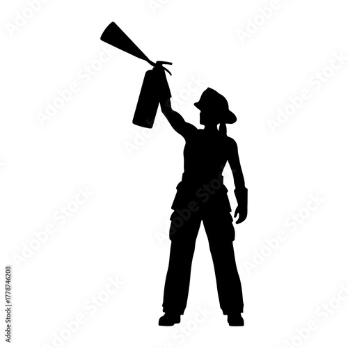 Firefighter holding extinguisher silhouette helmet