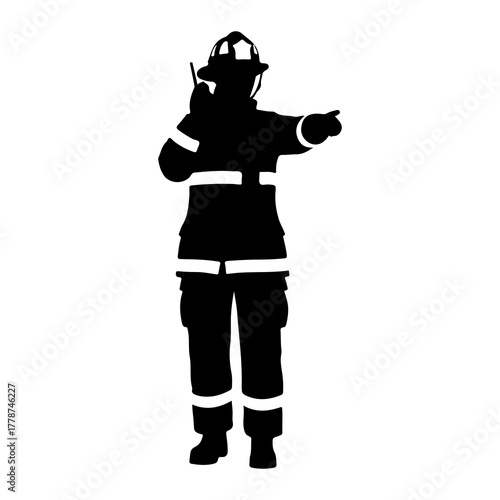 Firefighter directing with radio silhouette uniform