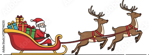 illustration of Santa Claus on a Christmas sleigh.	