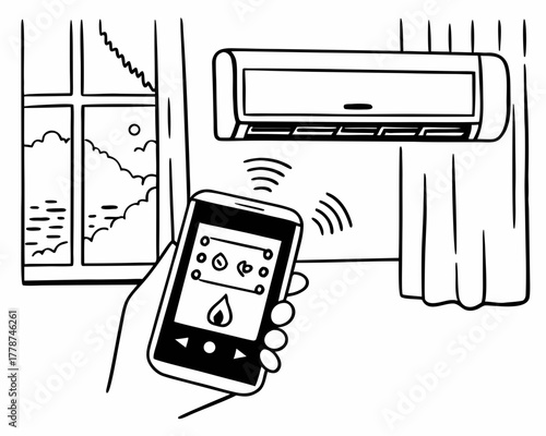 Illustration of a smartphone controlling an air conditioner