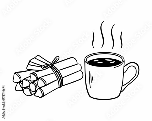 Hot drink and cinnamon sticks