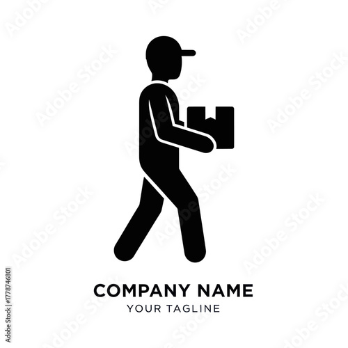 Delivery Person Carrying Package Silhouette Logo Design.