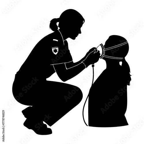 Medic administering oxygen mask medical healthcare