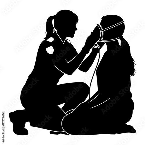 Medic applying oxygen mask to patient medical healthcare