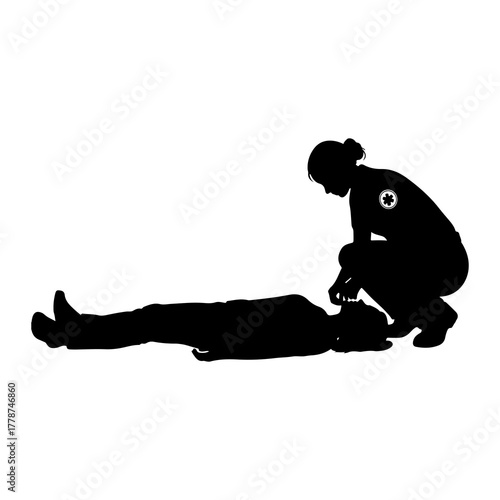 Medic assisting unconscious person silhouette medical