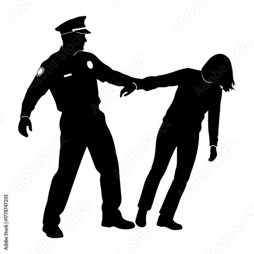 Officer apprehending civilian silhouette police officer