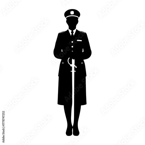 Officer holding ceremonial sword uniform