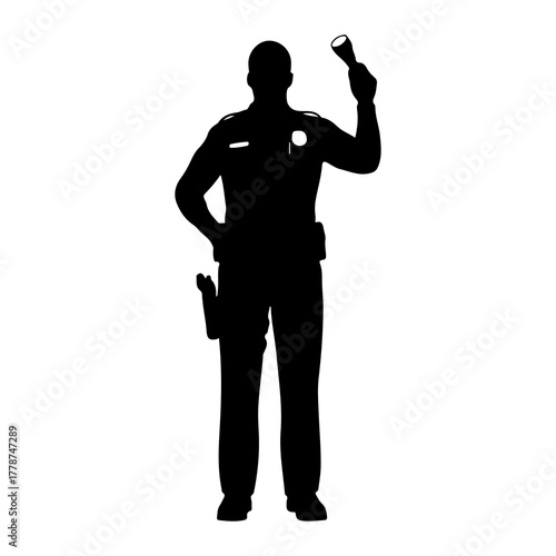Officer holding flashlight silhouette police officer