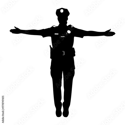 Officer with outstretched arms silhouette police officer
