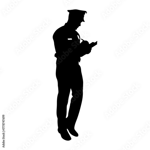 Officer writing in notebook silhouette police officer