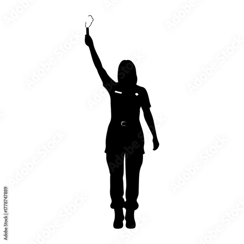Person holding up torch silhouette raised arm