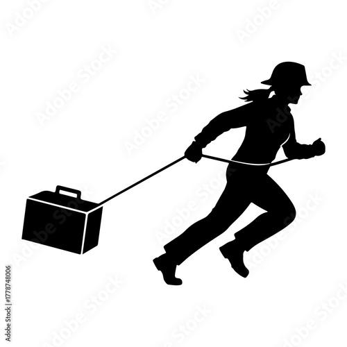 Person running with briefcase silhouette dragging