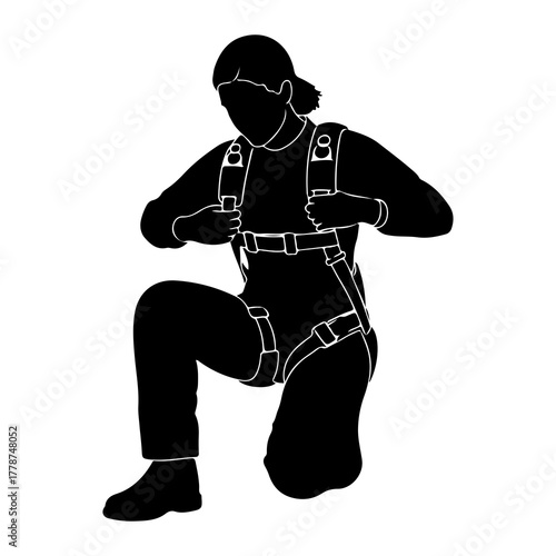 Person wearing safety harness equipment safety gear
