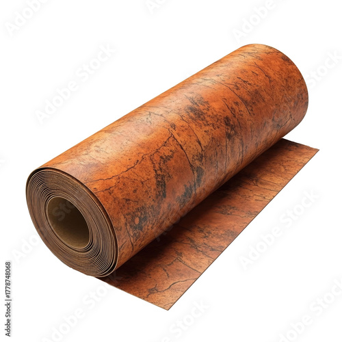 Roll of new ginger linoleum, texture, isolated on white transparent background
