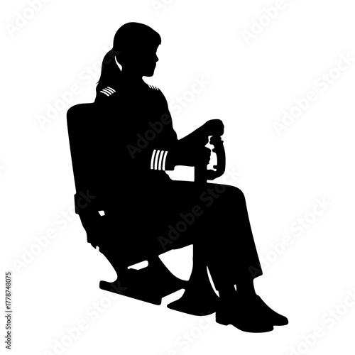 Pilot in uniform seated at controls aviation cockpit