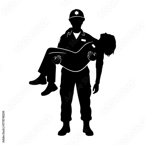 Rescuer carrying injured person medical