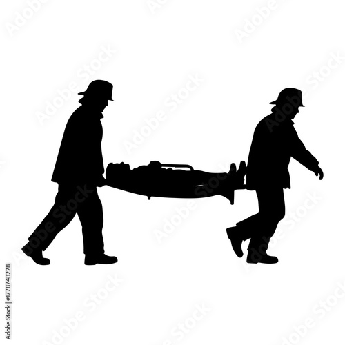 Rescuers carrying injured person on stretcher medical