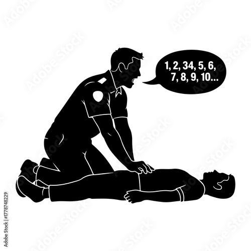 Rescuer counts compressions on unconscious person cardiopulmonary resuscitation