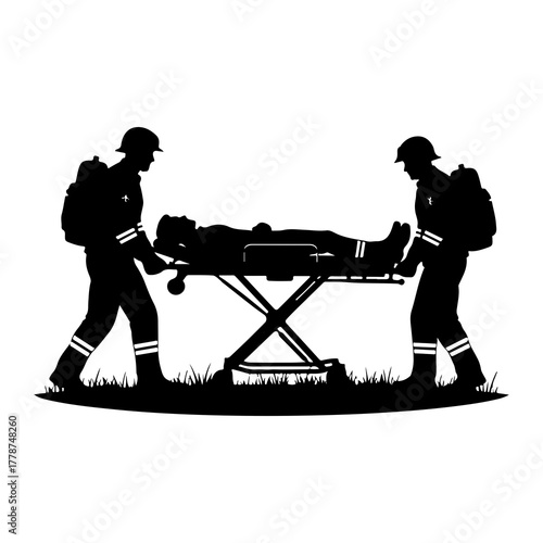 Rescuers transport injured person on stretcher emergency