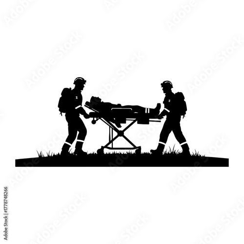 Rescuers transport patient on stretcher medical emergency