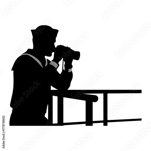 Sailor observing with binoculars observation nautical