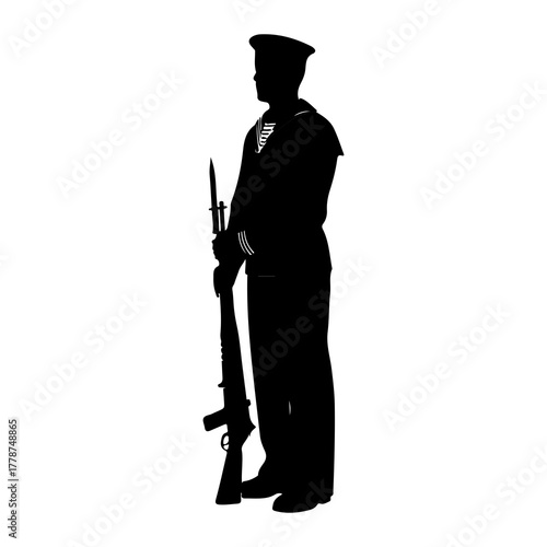 black silhouette sailor holding rifle clip art preview