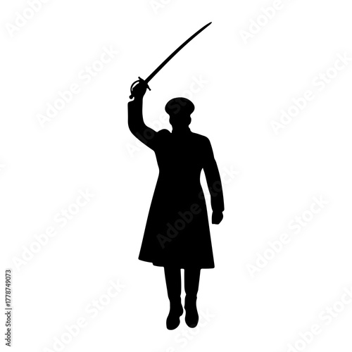 Silhouette figure raising sword person raised