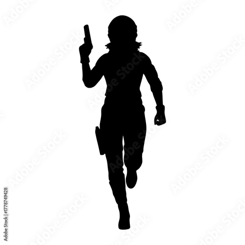 Silhouette of person running with gun weapon