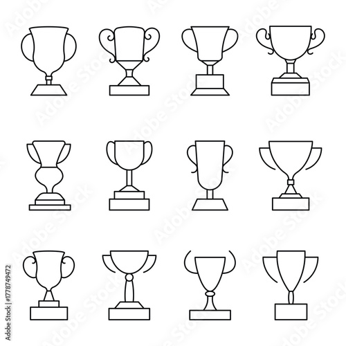 trophy line icon set with editable stroke. Outline collection of vector objects. eps 10