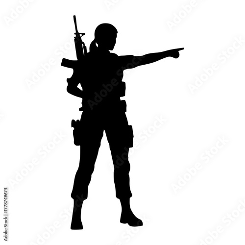 Silhouette soldier pointing direction female military