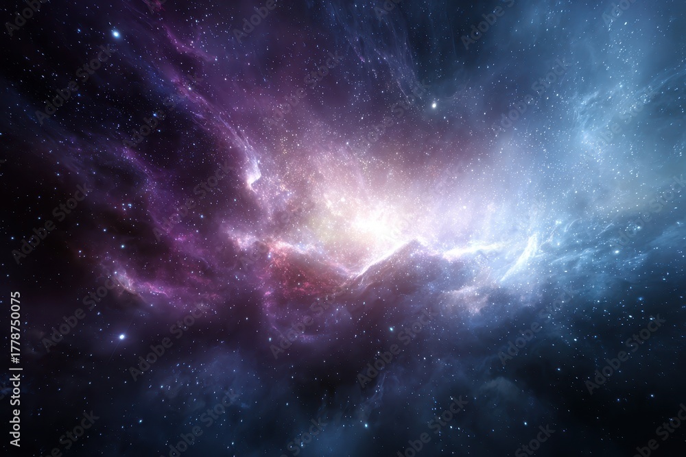 Fototapeta premium Vibrant cosmic abstract background showcasing colorful nebulae and stars set against the infinite expanse of space during a serene celestial moment