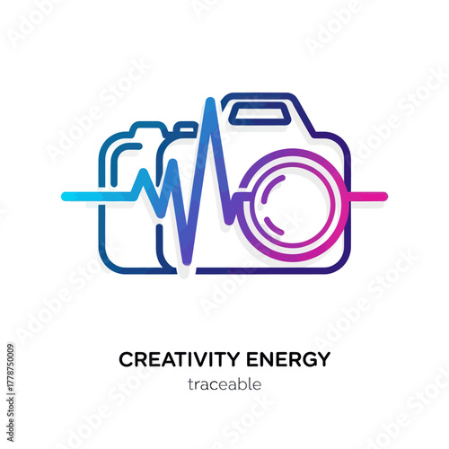 Creative Energy Camera Pulse Line Art Logo Design.