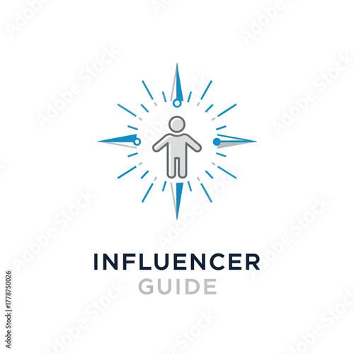 Influencer Guide Icon with Person Symbol and Compass Rays.