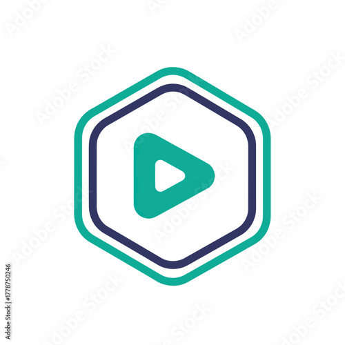 Hexagonal Play Button Icon Design for Multimedia Applications and Streaming Services.