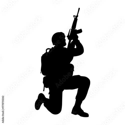 Soldier aiming rifle black silhouette military weapon
