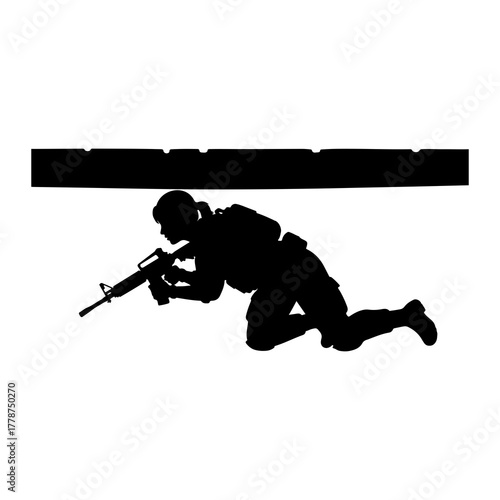Soldier aiming rifle crawling forward military weapon