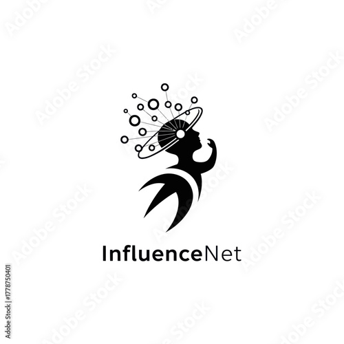 Silhouette of a person with a network of connections and influence.