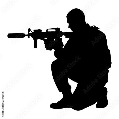 Soldier aiming rifle silhouette military weapon