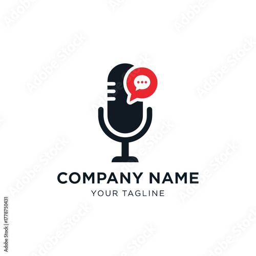 Modern Microphone Icon with Speech Bubble for Podcast and Communication.