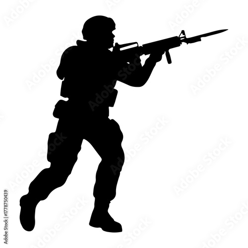 Soldier aiming rifle silhouette military weapon