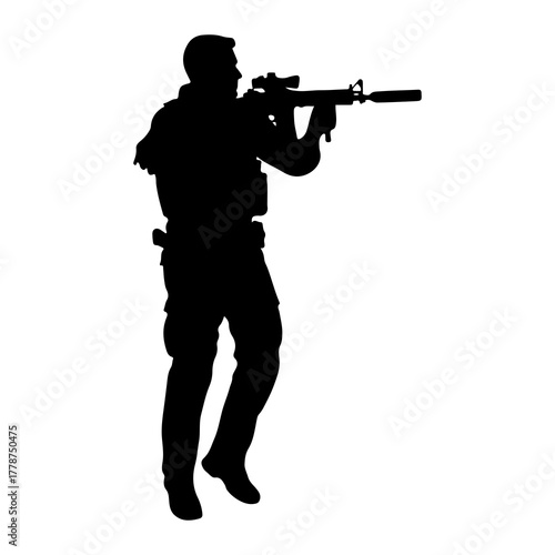 Soldier aiming rifle silhouette weapon