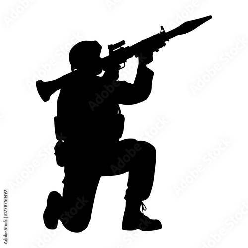 Soldier aiming rocket launcher military weapon