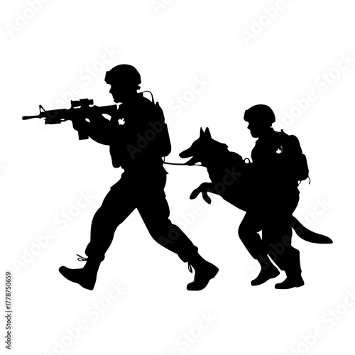 Soldier and dog in action military tactical