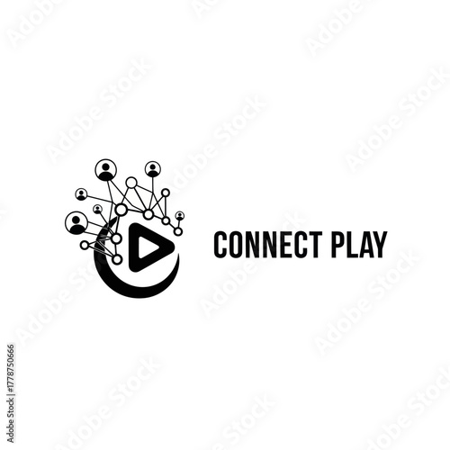 Connect Play Logo Design Illustrating Social Network and Media Streaming.