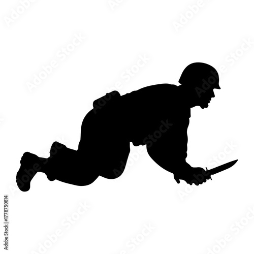 Soldier crawling with knife military combat
