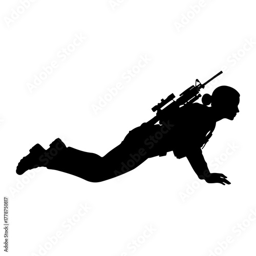 Soldier crawling with rifle silhouette military