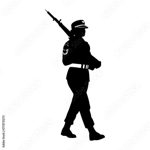 Soldier marching with rifle military uniform