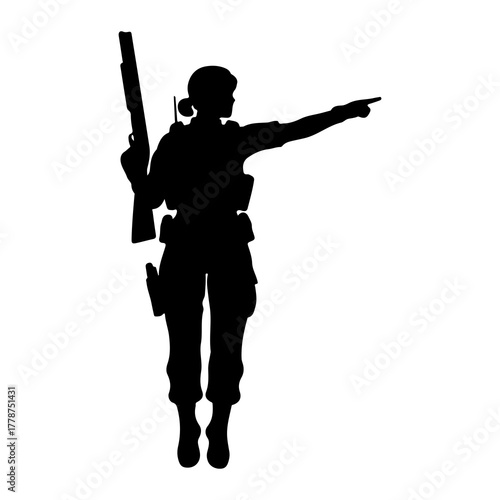 Soldier pointing direction with rifle silhouette female
