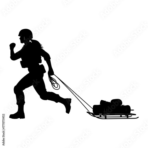 Soldier pulling sled with gear female running