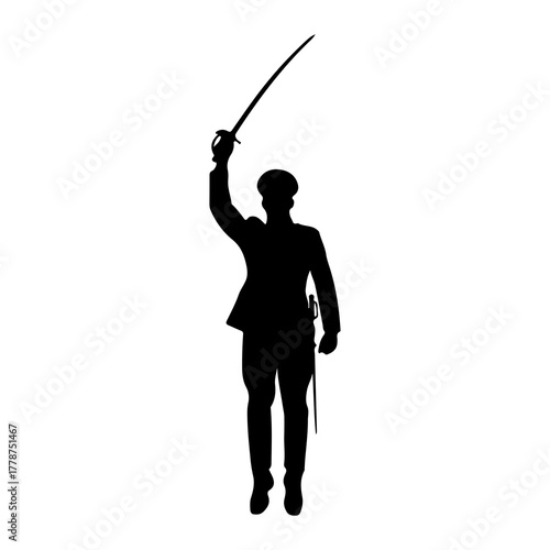 Soldier raising sword silhouette military